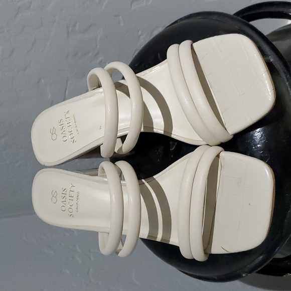 OASIS SOCIETY CREAM IVORY SANDAL STRAP HEELS CHUNKY ANIMAL PRINT PATTERN… - Picture 8 of 12